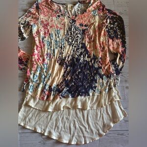 Westbound Small Boho Patchwork Floral Long Sleeve Layered Tunic Top